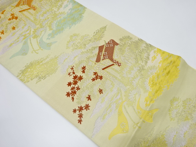 未使用品　松に御所車模様織り出し袋帯(未仕立て)